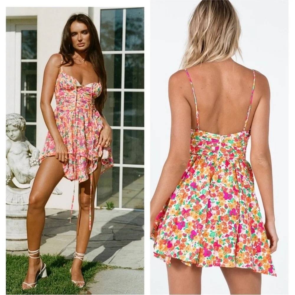 Princess Polly Barrett Mini Dress Womens 10 Multi Floral Ruched